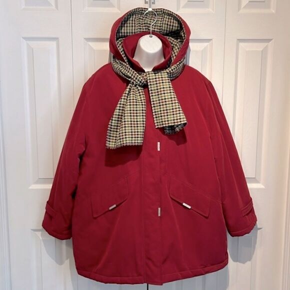London Fog Red Zip up Hooded Coat Size 24 - Picture 1 of 15